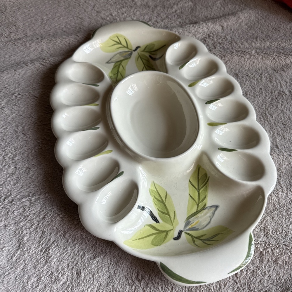Vintage Red Wing Pottery Deviled Egg Platter Blossom Time MCM Hand Painted